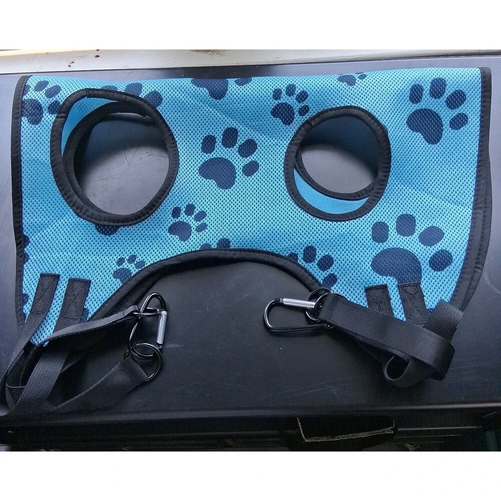 Dog Pet Grooming Hammock Harness Blue w Black Paw Print